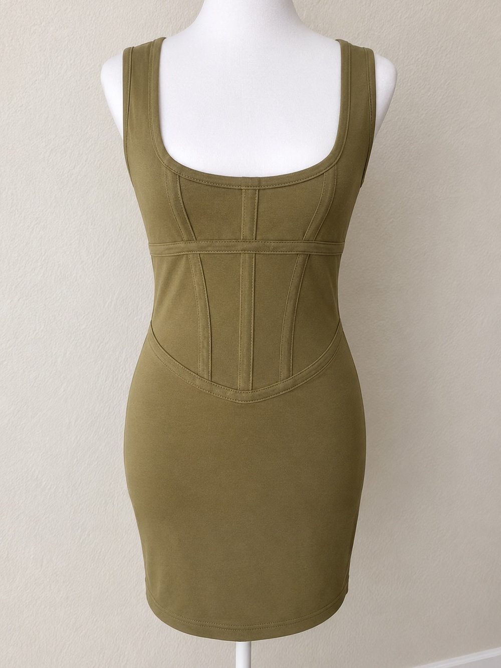 Urban Outfitters NWOT Olive Green Structured Corset Seam Bodycon Mini Dress‎ M
